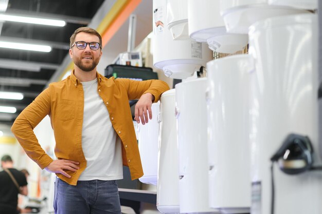 smiling male customer looking domestic boilers 255667 76510